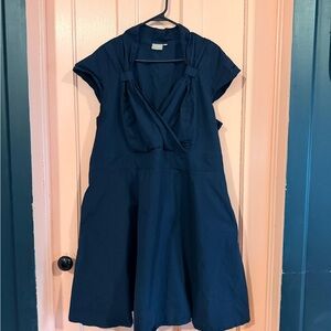 Classic Navy Cap-Sleeve Fit & Flare Dress